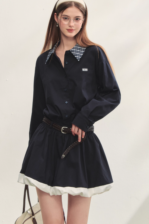 Plaid Lapel Black Dress