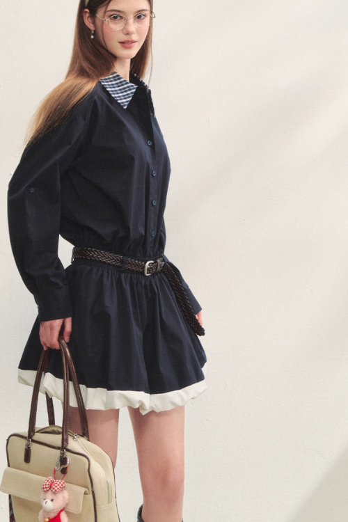 Plaid Lapel Black Dress