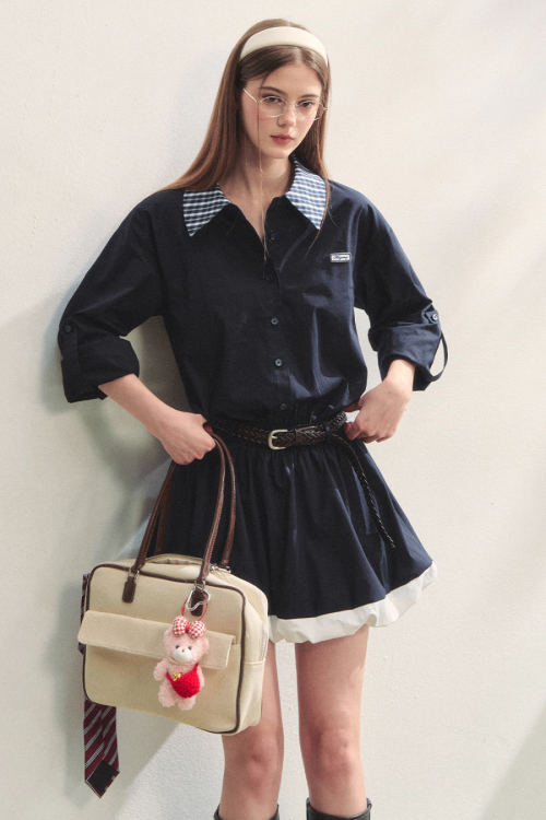 Plaid Lapel Black Dress