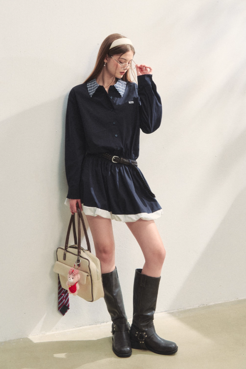 Plaid Lapel Black Dress