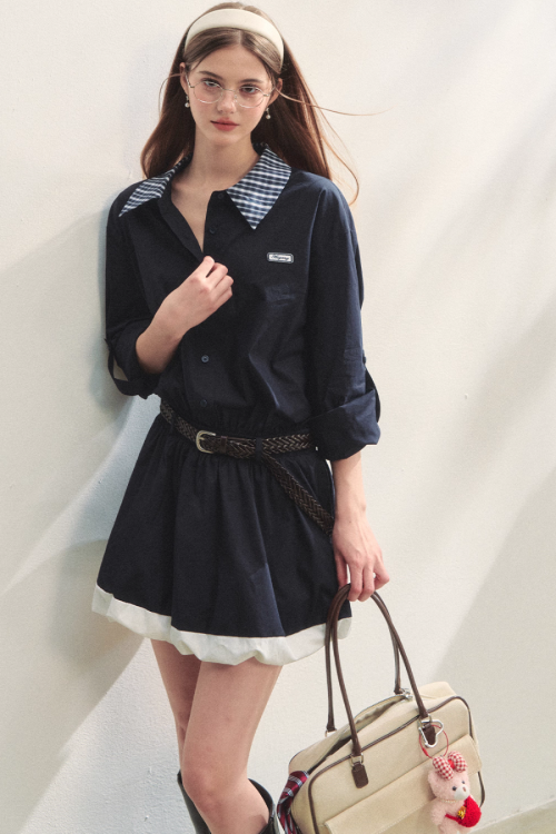 Plaid Lapel Black Dress