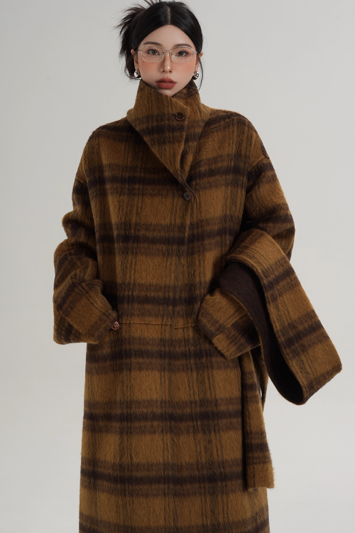 Plaid Long Wool Coat