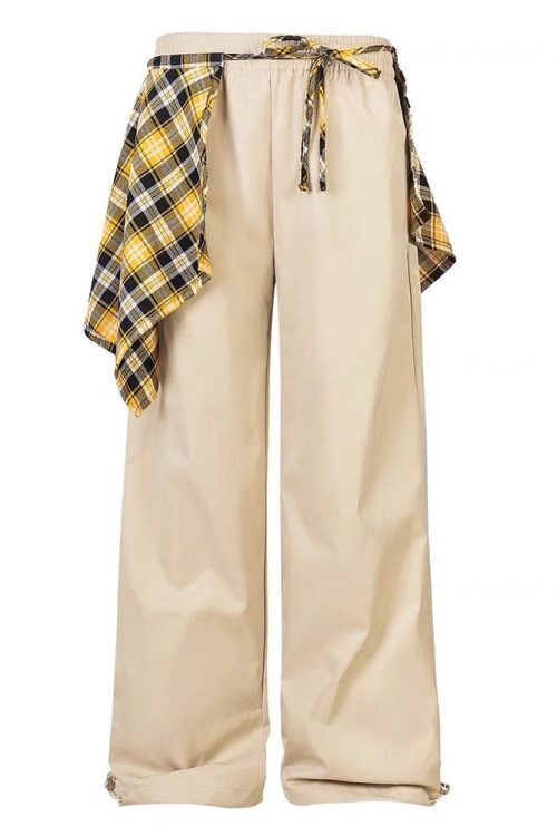 Plaid Shirt-Tied Baggy Trousers