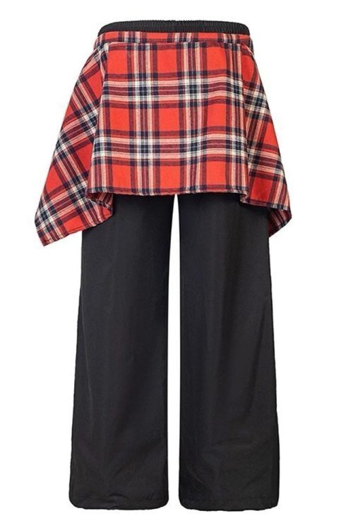 Plaid Shirt-Tied Baggy Trousers