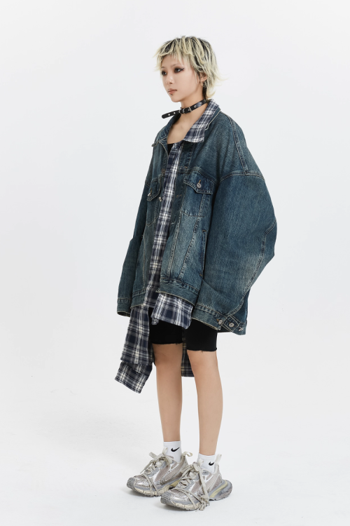 Plaid Shirt Vintage Denim Jacket