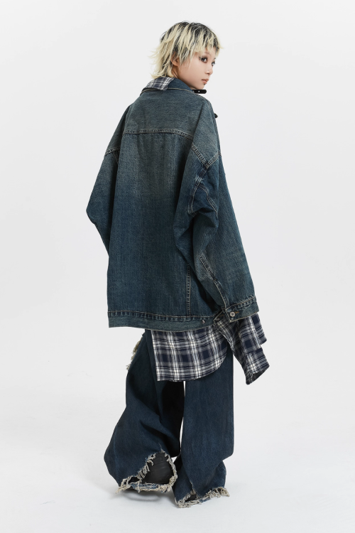 Plaid Shirt Vintage Denim Jacket