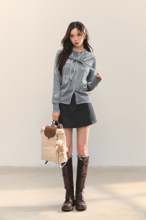 Plaid Spliced Hood Hoodie / Mini Skirt / Flare Pants