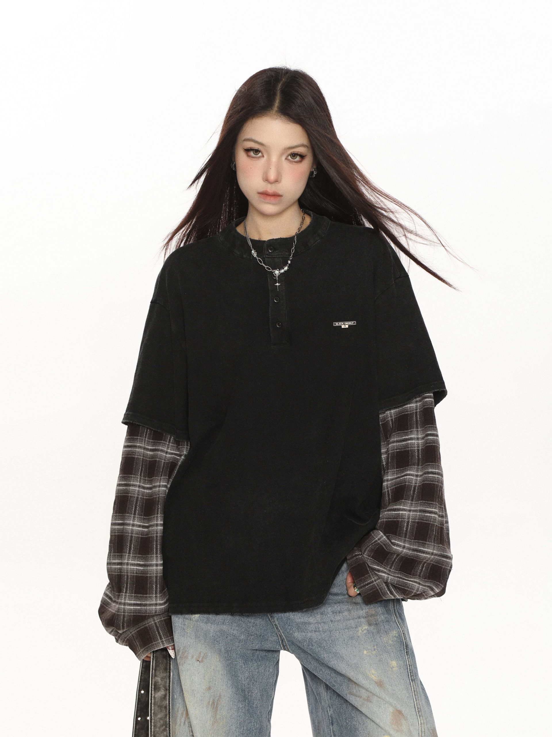 Plaid Two-Piece Long Sleeve T-Shirt