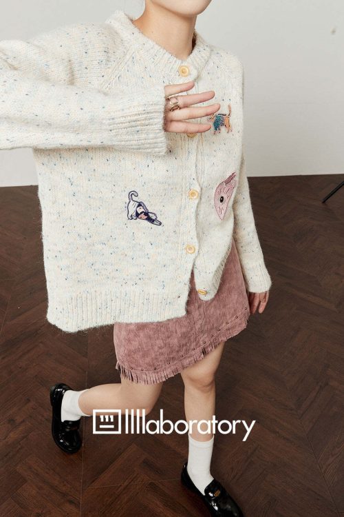 Playful Patch Knit Top / Fringe Mini Skirt