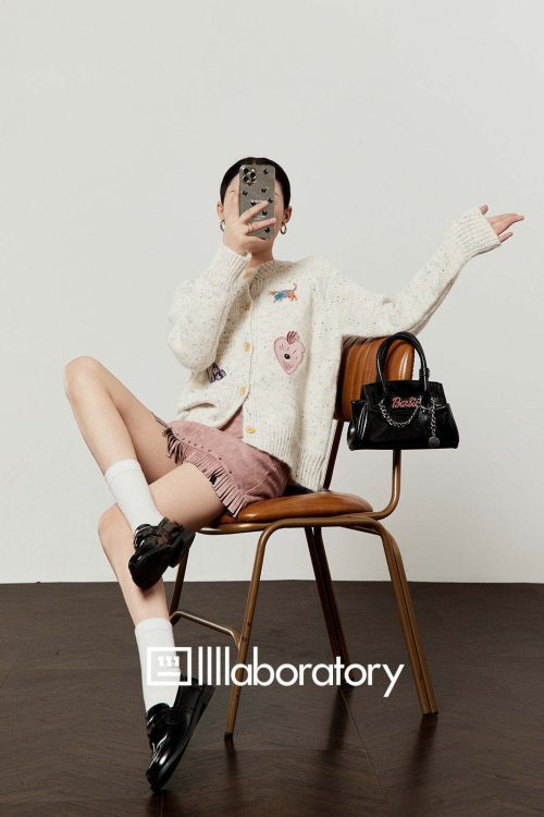 Playful Patch Knit Top / Fringe Mini Skirt