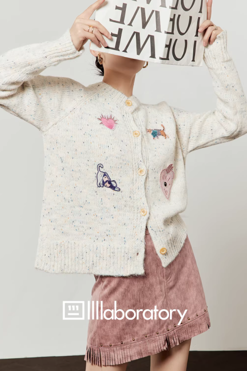 Playful Patch Knit Top / Fringe Mini Skirt