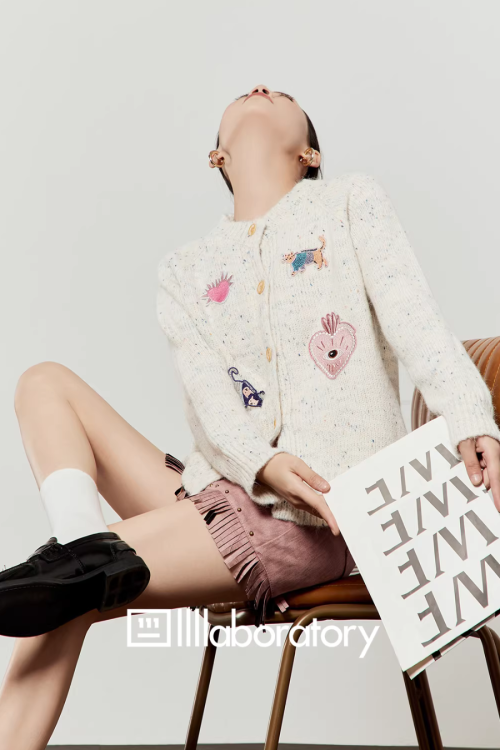 Playful Patch Knit Top / Fringe Mini Skirt