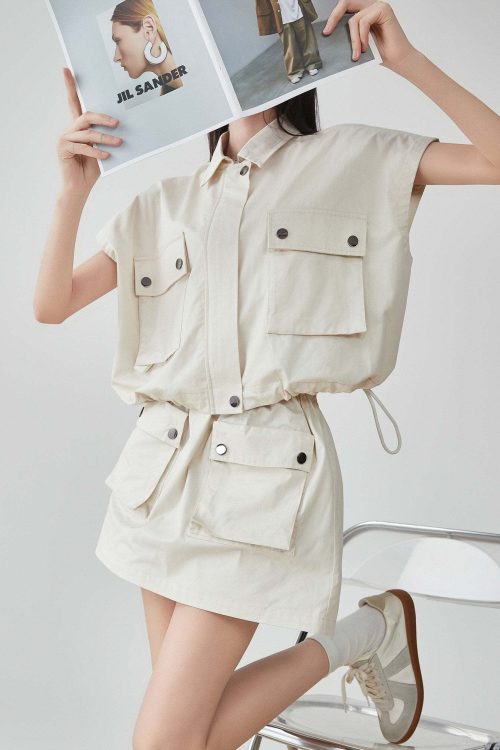Pocket Drop Shoulder Vest / Half Skirt