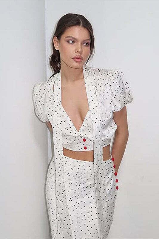 Polka Dot V-Neck Maxi Two Pieces Set