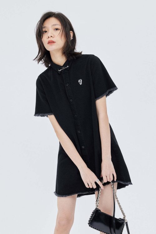 Polo Collar Embroidered Shirt Dress