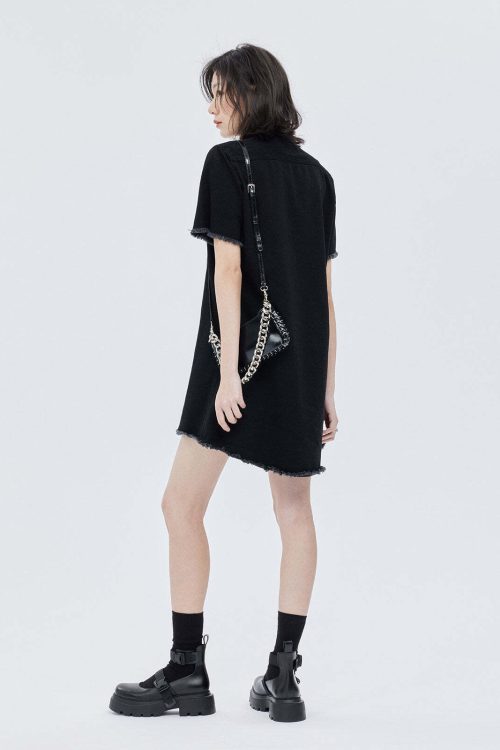 Polo Collar Embroidered Shirt Dress