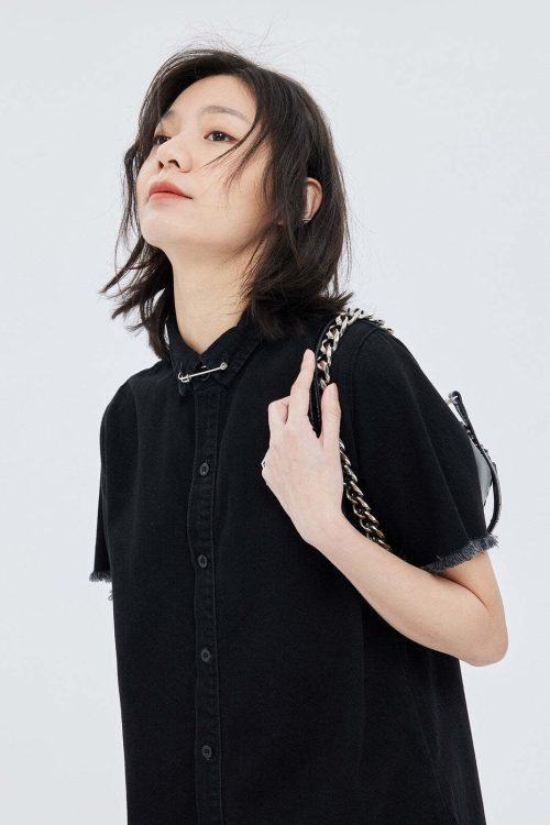 Polo Collar Embroidered Shirt Dress
