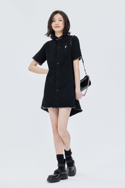Polo Collar Embroidered Shirt Dress