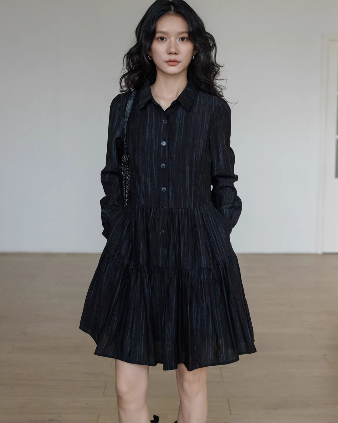 Polo Collar Long-Sleeve Dress