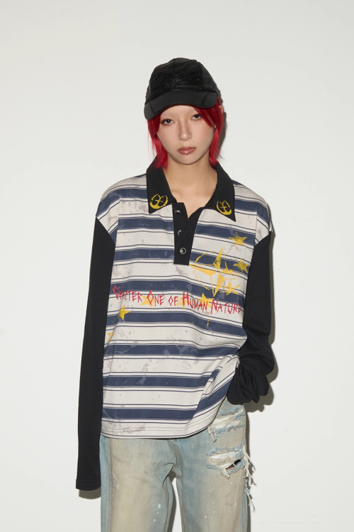 Polo Neck Long Sleeve T-Shirt