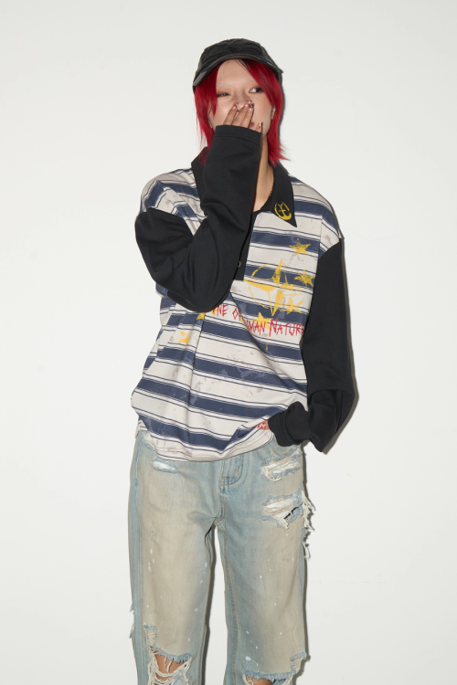 Polo Neck Long Sleeve T-Shirt