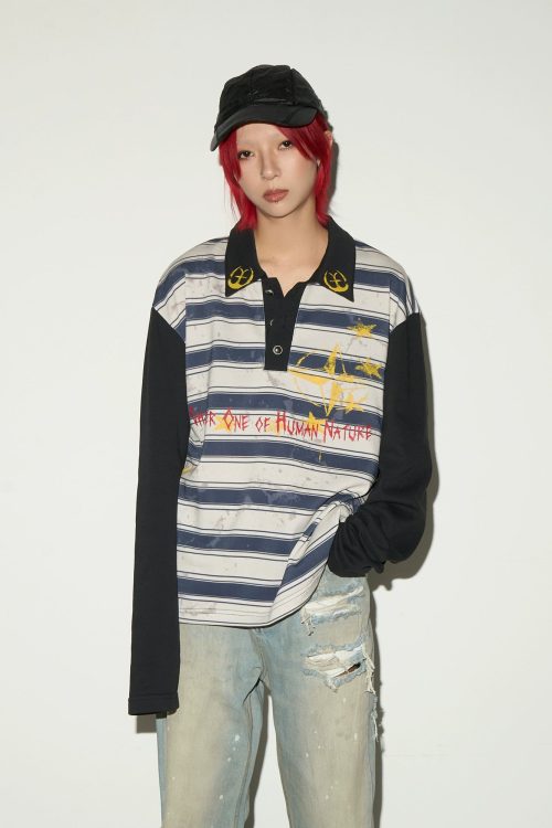 Polo Neck Long Sleeve T-Shirt
