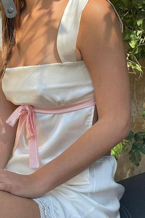 Portrait Mode Satin Bow Tie Top