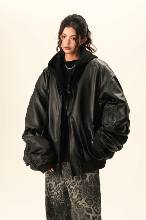 PU Leather Padded Jacket