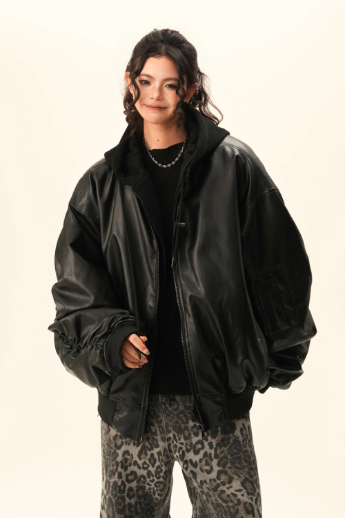 PU Leather Padded Jacket