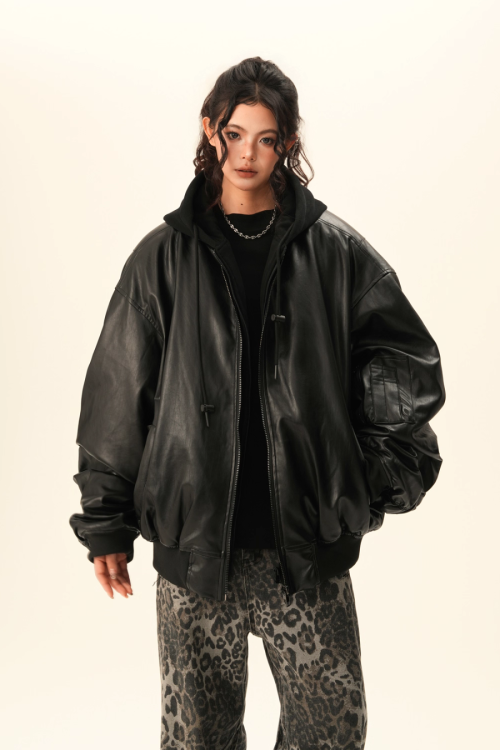 PU Leather Padded Jacket