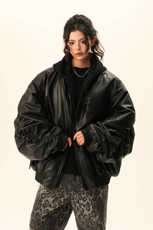 PU Leather Padded Jacket