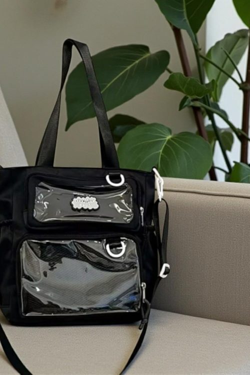 Purple Kawaii Convertible Ita Bag with Clear Window for Pin Display