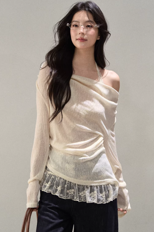 Race Off Shoulder Knit Tops