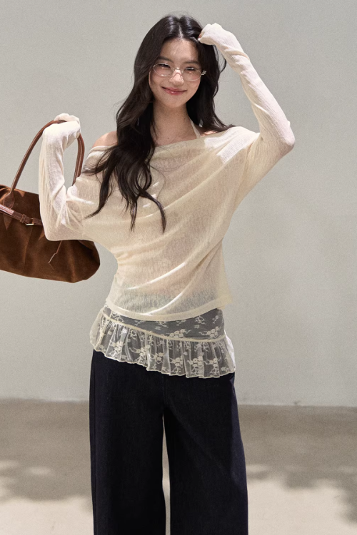 Race Off Shoulder Knit Tops