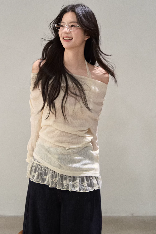 Race Off Shoulder Knit Tops