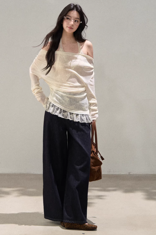 Race Off Shoulder Knit Tops