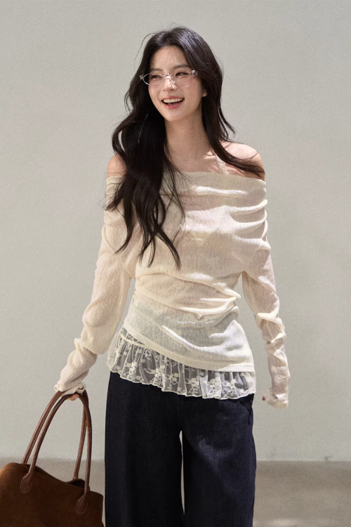 Race Off Shoulder Knit Tops