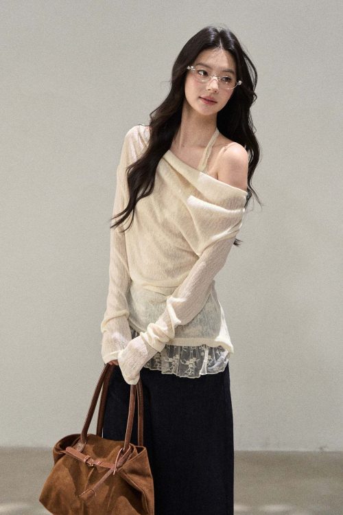 Race Off Shoulder Knit Tops