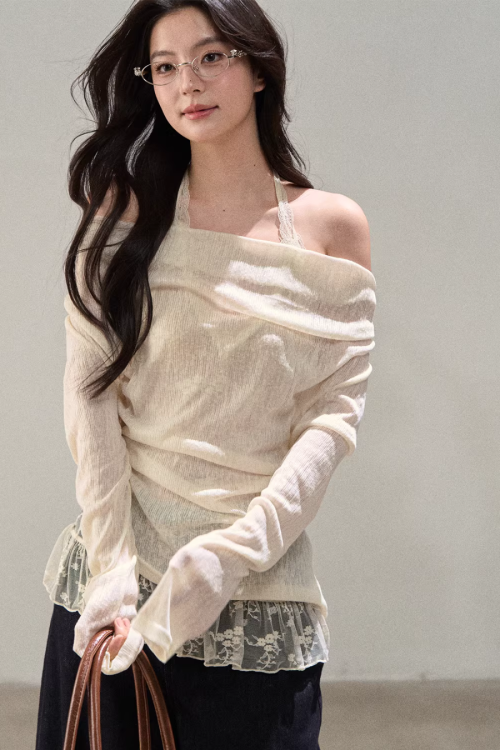 Race Off Shoulder Knit Tops