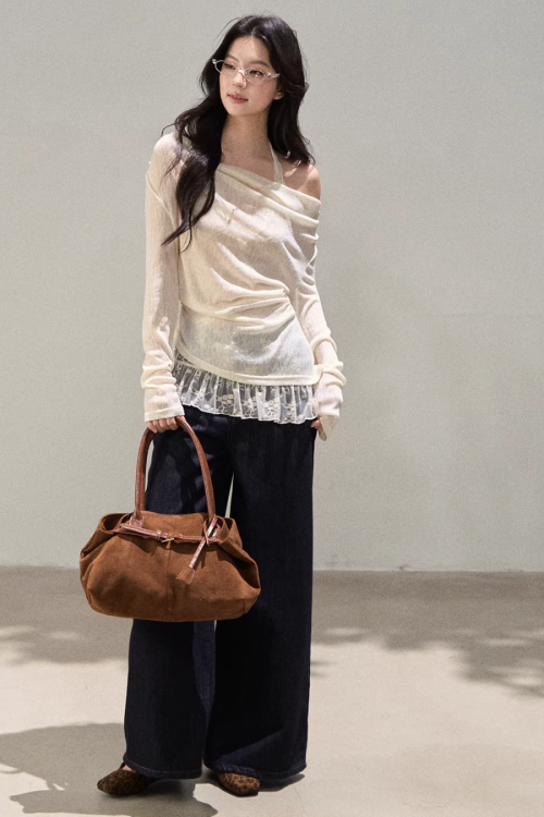 Race Off Shoulder Knit Tops