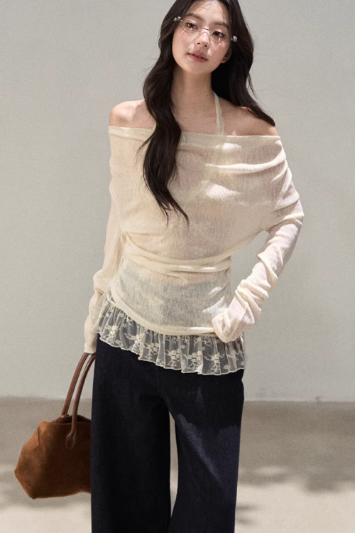 Race Off Shoulder Knit Tops