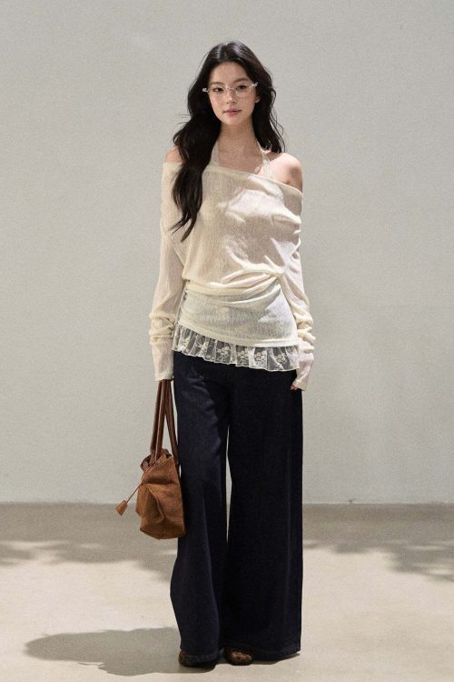 Race Off Shoulder Knit Tops