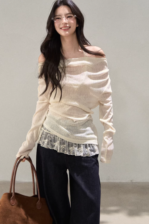 Race Off Shoulder Knit Tops