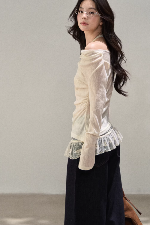 Race Off Shoulder Knit Tops