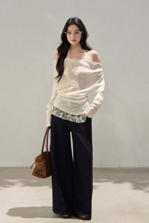 Race Off Shoulder Knit Tops