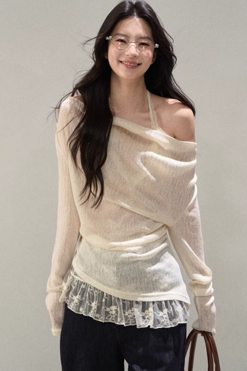 Race Off Shoulder Knit Tops