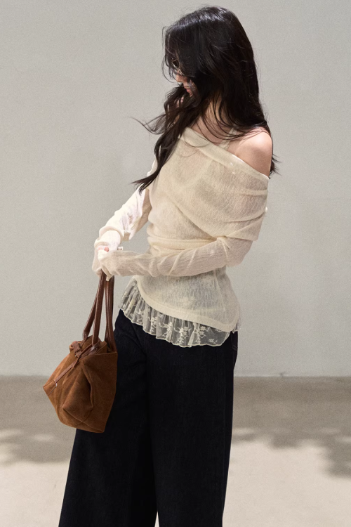 Race Off Shoulder Knit Tops