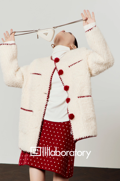 Red Pom-Pom Coat / Red Polka Dot Skirt