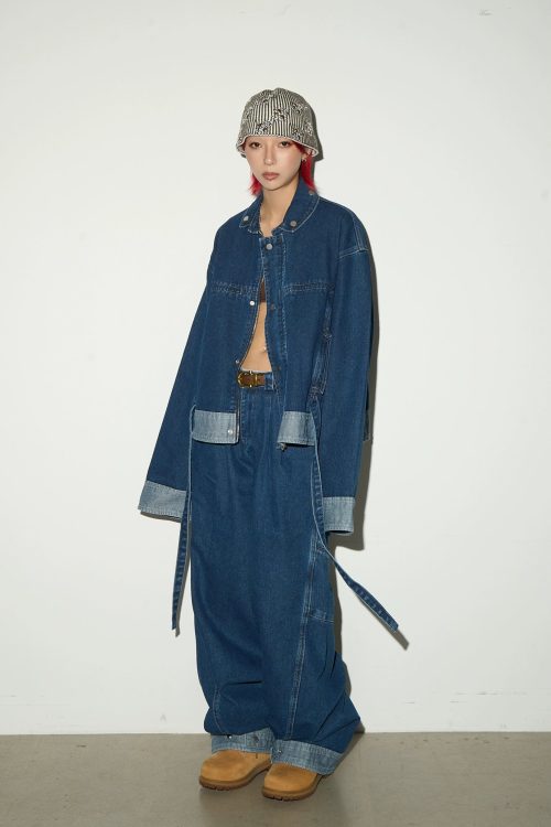 Retro Blue Denim Jacket / Wide Denim Pants
