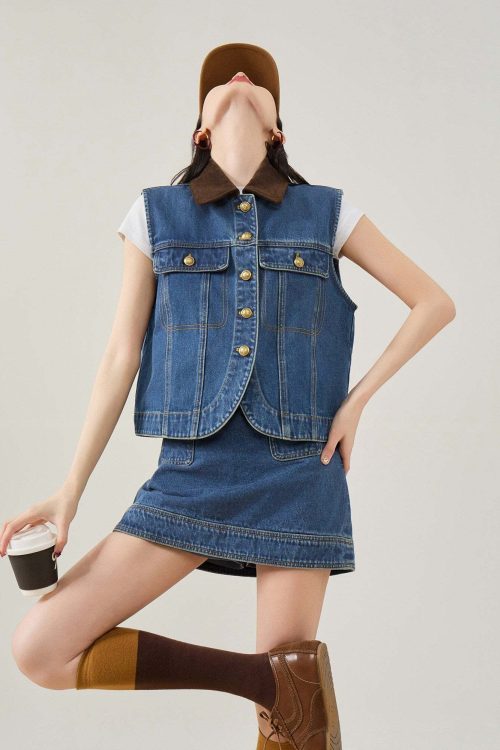Retro Denim Vest / Denim Mini Skirt